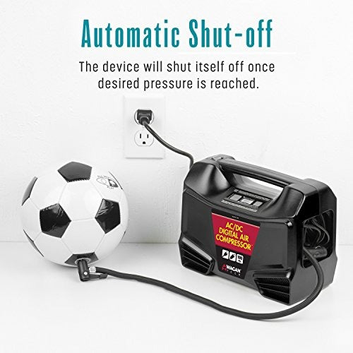Wagan EL7315 Digital Display Dual AC/DC 110V/12V Air Compressor Tire Inflator with Nozzle Adapters for Vehicle Outdoor and Home Indoor Use, Black