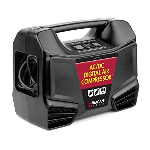 Wagan EL7315 Digital Display Dual AC/DC 110V/12V Air Compressor Tire Inflator with Nozzle Adapters for Vehicle Outdoor and Home Indoor Use, Black