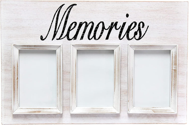 HomePlace  3 Photo Collage Frame 4x6 Picture Frame, White Wash "Memories"