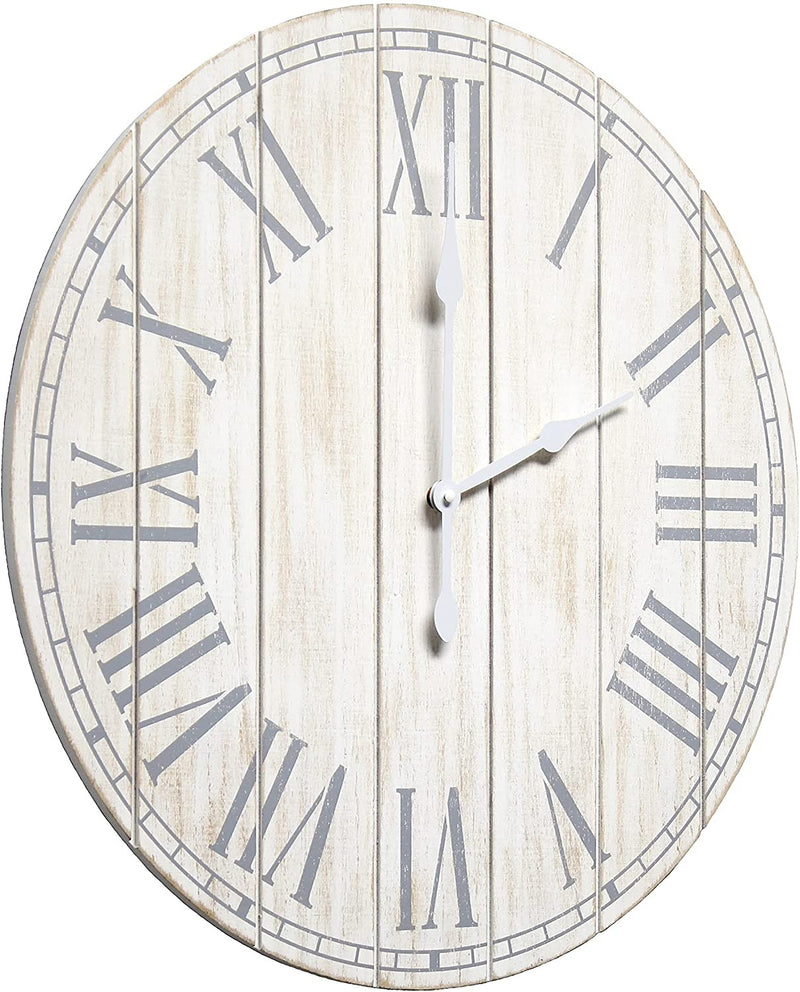 HomePlace  Wood Plank 23" Large Coastal Rustic Wall Clock, White Wash