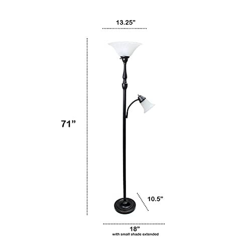 Torchiere Floor Lamp with Reading Light and Marble Glass Shades, Restoration Bronze