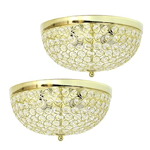 Home Outfitters Crystal Glam 2 Light Ceiling Flush Mount 2 Pack, Gold