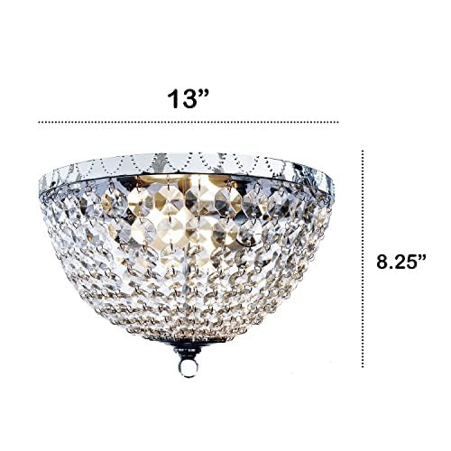 Home Outfitters Crystal Drop 2 Light Ceiling Flush Mount, Chrome