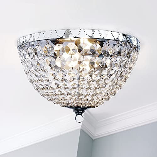 Home Outfitters Crystal Drop 2 Light Ceiling Flush Mount, Chrome