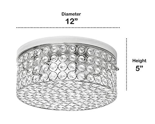 Home Outfitters Glam 2 Light 12 Inch Round Flush Mount, Chrome