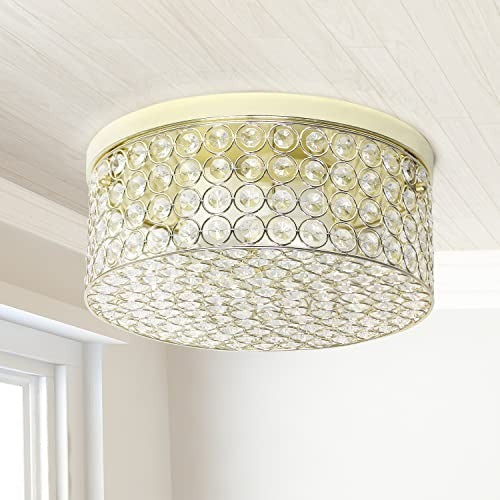 Home Outfitters Glam 2 Light 12 Inch Round Flush Mount, Gold