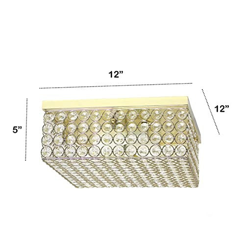 Home Outfitters Glam 2 Light 12 Inch Square Flush Mount, Gold