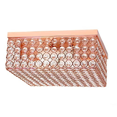 Home Outfitters Glam 2 Light 12 Inch Square Flush Mount, Rose Gold