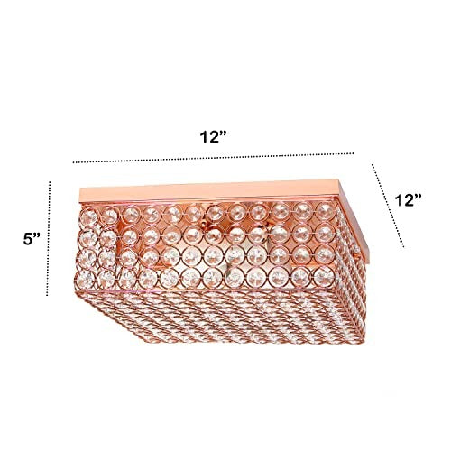 Home Outfitters Glam 2 Light 12 Inch Square Flush Mount, Rose Gold