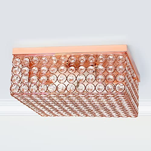 Home Outfitters Glam 2 Light 12 Inch Square Flush Mount, Rose Gold