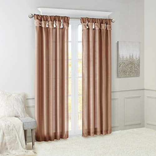 Madison Park Emilia Faux Silk Single Curtain with Privacy Lining, DIY Twist Tab Top Window Drape for Living Room, Bedroom and Dorm, 50 x 84 in, Spice
