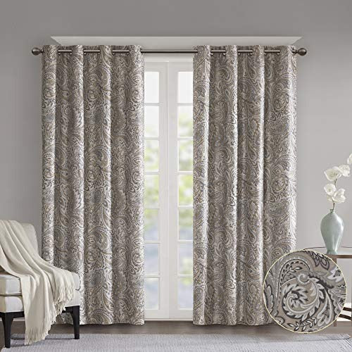 SUNSMART Jenelle Paisley Total Blackout Window Curtains for Bedroom, Living Room, Kitchen, Faux Silk with Traditional Grommet, Energy Savings Curtain Panels, 1-Panel Pack, 50x63, Taupe