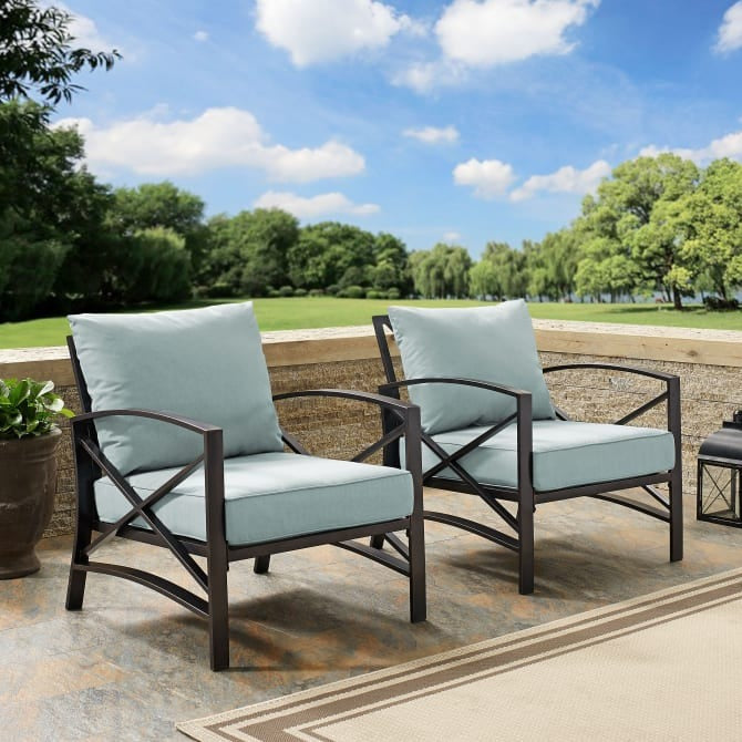 Crosley Furniture Kaplan 2-Piece Outdoor Chair Set in Mist and Oil Rub ...