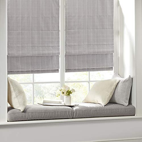 Madison Park Galen Cordless Roman Shades - Fabric Privacy Panel Darkening, Energy Efficient, Thermal Insulated Window Blind Treatment, for Bedroom, Living Room Decor, 31" x 64", Grey