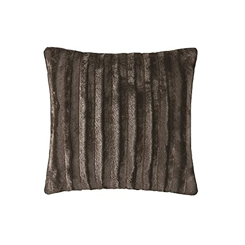Madison Park Duke Luxury Faux Fur Square Throw Pillow Premium Soft Cozy for Bed, Coach or Sofa, 20x20, Chocolate