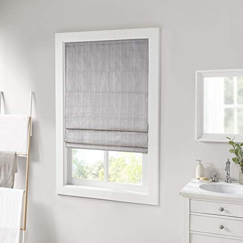 Madison Park Galen Cordless Roman Shades - Fabric Privacy Panel Darkening, Energy Efficient, Thermal Insulated Window Blind Treatment, for Bedroom, Living Room Decor, 33" x 64", Grey