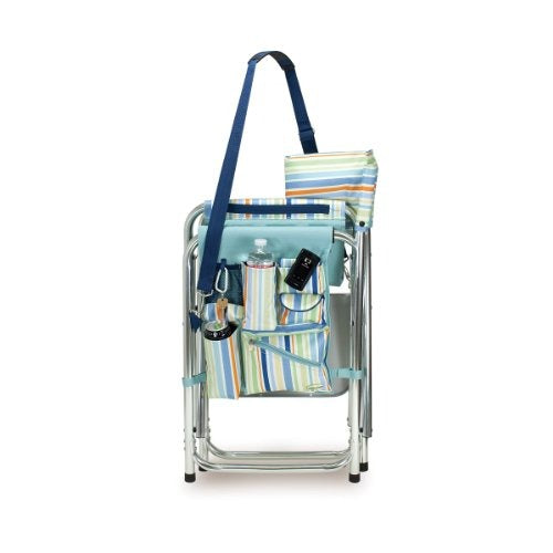 Sports Chair with Side Table - Beach Chair - Camp Chair for Adults, (St. Tropez - Sky Blue Multi Stripe)