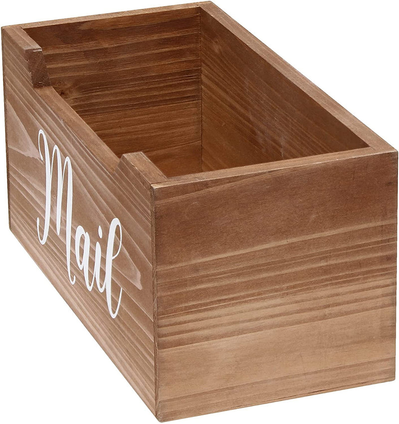 HomePlace  Rustic Farmhouse Wooden Tabletop Decorative Script Word "Mail" Organizer Box, Letter Holder, Natural