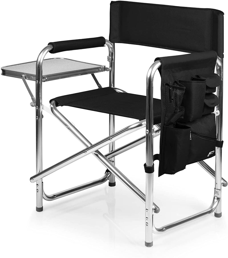 Sports Chair with Side Table - Beach Chair - Camp Chair for Adults, (Black)