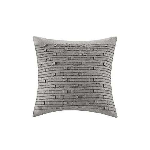 INK+IVY Mid Century Modern Cotton Decorative Pillow Hypoallergenic Sofa Cushion Lumbar, Back Support, 20"x20", Kerala, Grey