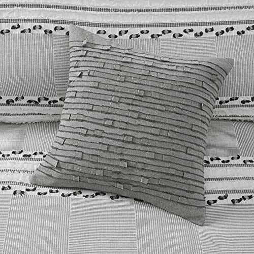 INK+IVY Mid Century Modern Cotton Decorative Pillow Hypoallergenic Sofa Cushion Lumbar, Back Support, 20"x20", Kerala, Grey