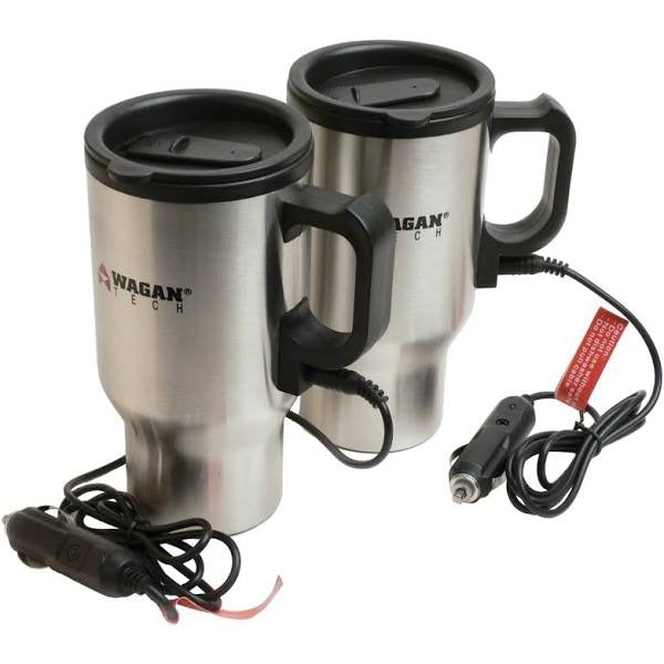 Wagan Tech 2227-1 Electronic Heated Travel Mug - Stainless Steel - 12V - 16 oz - 2 pack