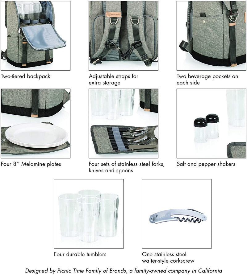 PICNIC TIME PT-Frontier Picnic Backpack, Heathered Gray