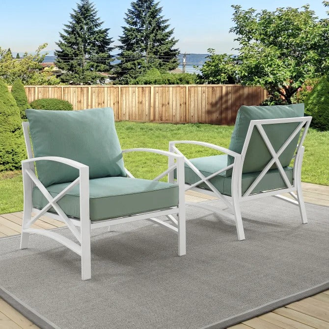 Crosley Furniture Kaplan 2-Piece Outdoor Chair Set in Mist and White Color