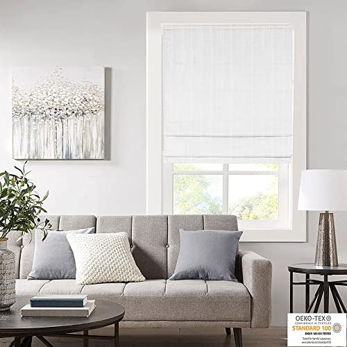 Madison Park Galen Cordless Roman Shades - Fabric Privacy Panel Darkening, Energy Efficient, Thermal Insulated Window Blind Treatment, for Bedroom, Living Room Decor, 27" x 64", White