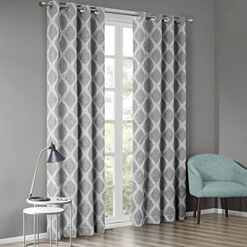 SUNSMART Blakesly Blackout Curtains Patio Window, Ikat Print, Grommet Top Living Room Decor, Thermal Insulated Light Blocking Drape for Bedroom and Apartments, 50" x 84", Grey