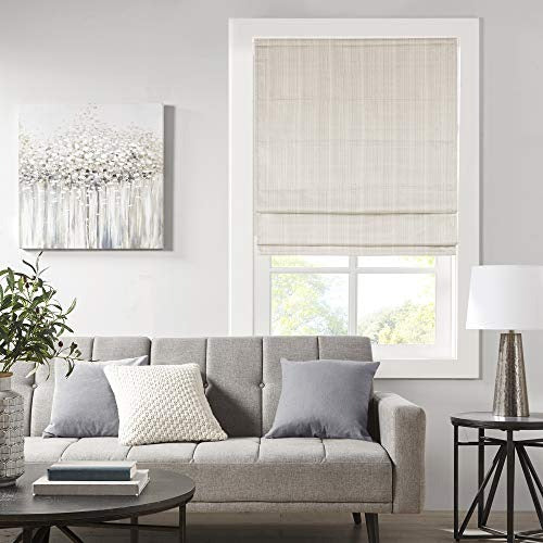 Madison Park Galen Cordless Roman Shades - Fabric Privacy Panel Darkening, Energy Efficient, Thermal Insulated Window Blind Treatment, for Bedroom, Living Room Decor, 35" x 64", Ivory