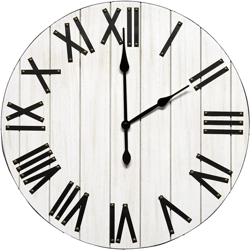 HomePlace  Handsome 21" Rustic Farmhouse Wood Wall Clock, White Wash