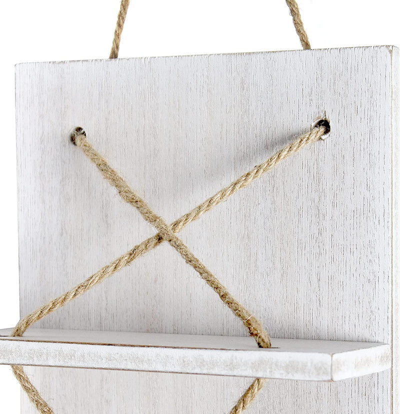 HomePlace Nautical Rope 4 Bottle Vertical Wall Mounted Wood Wine Rack, White Wash