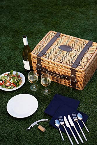 Picnic Time Champion Picnic Basket with Deluxe Service for 2, Black