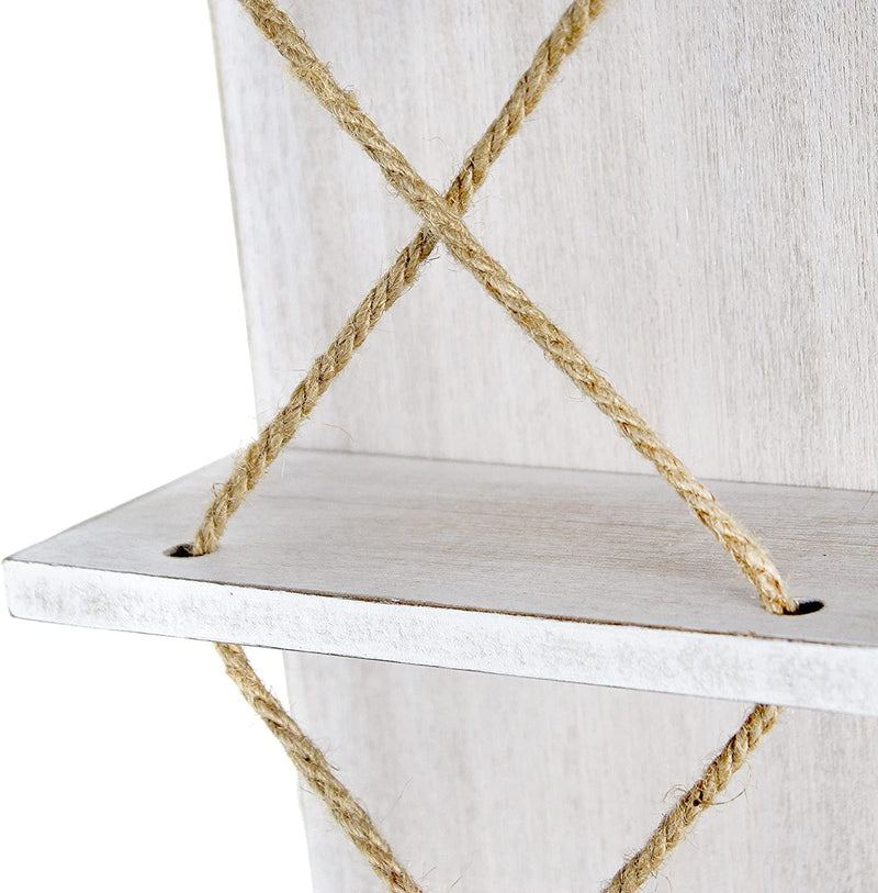 HomePlace Nautical Rope 4 Bottle Vertical Wall Mounted Wood Wine Rack, White Wash
