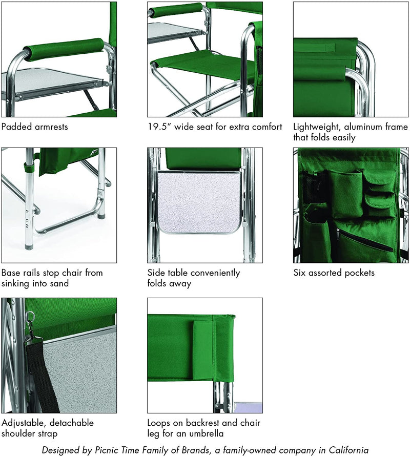 Sports Chair with Side Table - Beach Chair - Camp Chair for Adults, (Hunter Green)
