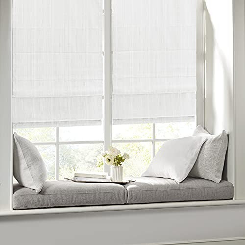 Madison Park Galen Cordless Roman Shades - Fabric Privacy Panel Darkening, Energy Efficient, Thermal Insulated Window Blind Treatment, for Bedroom, Living Room Decor, 33" x 64", White