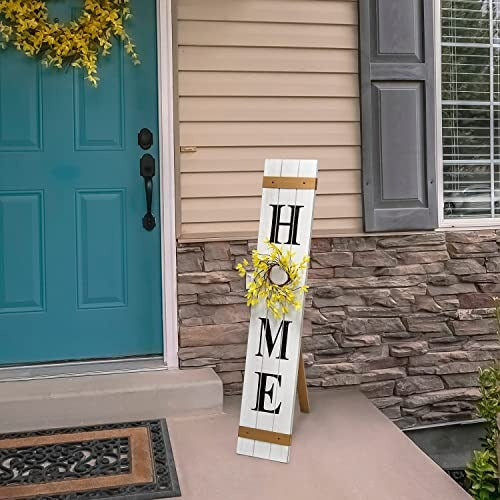 Elegant Designs Seasonal Wooden Home Porch Sign with 4 Interchangeable Floral Wreaths Decorative Accent Frame, White Wash/Black