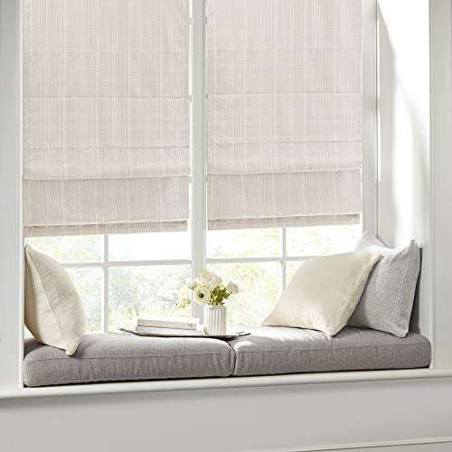Madison Park Galen Cordless Roman Shades - Fabric Privacy Panel Darkening, Energy Efficient, Thermal Insulated Window Blind Treatment, for Bedroom, Living Room Decor, 35" x 64", Ivory