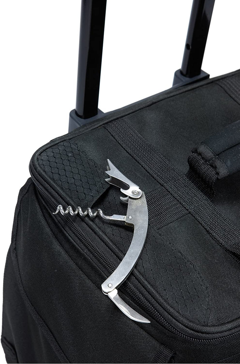 LEGACY - a Picnic Time Brand Bodega Insulated 12-Bottle Wine Tote with Integrated Trolley, Black, 15x14.3x17.3 inches