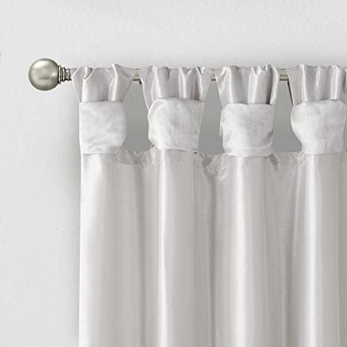 Madison Park Emilia Faux Silk Single Curtain with Privacy Lining, DIY Twist Tab Top Window Drape for Living Room, Bedroom and Dorm, 50 x 120 in, Silver