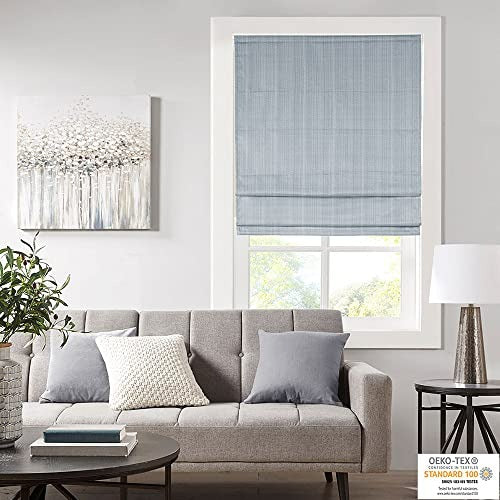 Madison Park Galen Cordless Roman Shades - Fabric Privacy Panel Darkening, Energy Efficient, Thermal Insulated Window Blind Treatment, for Bedroom, Living Room Decor, 35" x 64", Blue