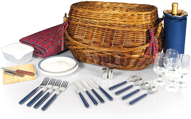 Picnic Time Highlander Bombay Picnic Basket with Deluxe Service for Four