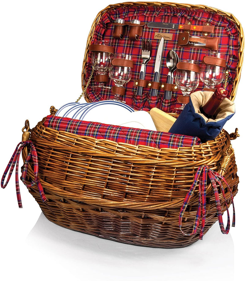 Picnic Time Highlander Bombay Picnic Basket with Deluxe Service for Four