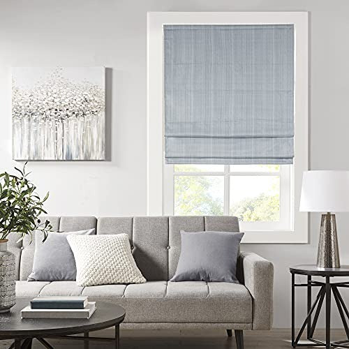 Madison Park Galen Cordless Roman Shades - Fabric Privacy Panel Darkening, Energy Efficient, Thermal Insulated Window Blind Treatment, for Bedroom, Living Room Decor, 39" x 64", Blue