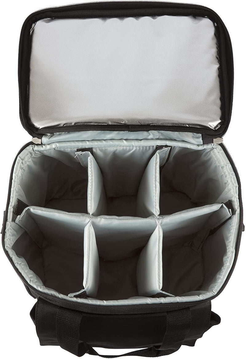 LEGACY - a Picnic Time Brand Cellar Insulated Six Bottle Wine Tote with Trolley Black ,18 x 12 x 10