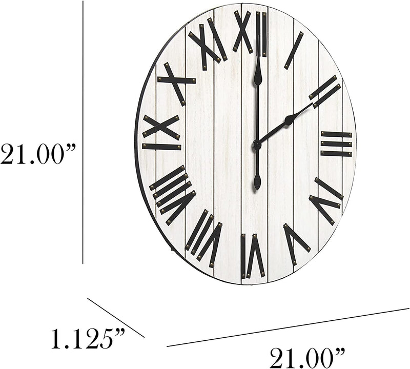 HomePlace  Handsome 21" Rustic Farmhouse Wood Wall Clock, White Wash