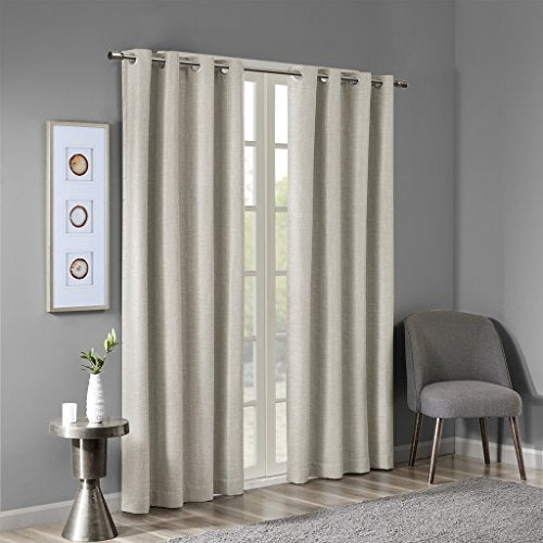 SunSmart Maya Blackout Curtain Patio Single Window, Textured Heatherd Print, Grommet Top Living Room Decor Thermal Insulated Light Blocking Drape for Bedroom and Apartments, 50x54, Taupe