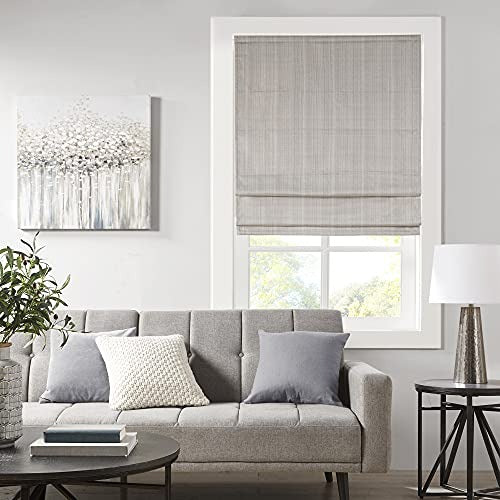 Madison Park Galen Cordless Roman Shades - Fabric Privacy Panel Darkening, Energy Efficient, Thermal Insulated Window Blind Treatment, for Bedroom, Living Room Decor, 33" x 64", Taupe