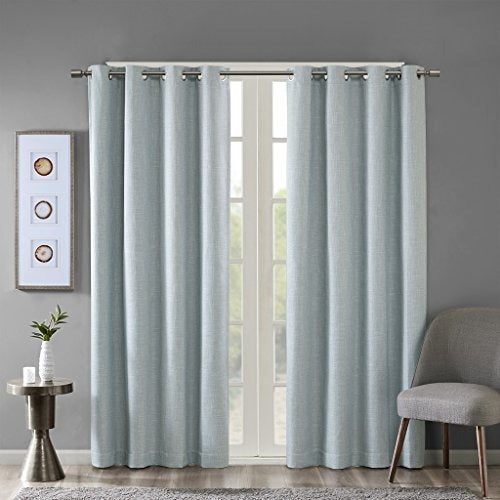 SUN SMART Maya Blackout Curtain Patio Single Window, Textured Heatherd Print, Grommet Top Living Room Decor Thermal Insulated Light Blocking Drape for Bedroom and Apartments, 50 x 95 in, Aqua